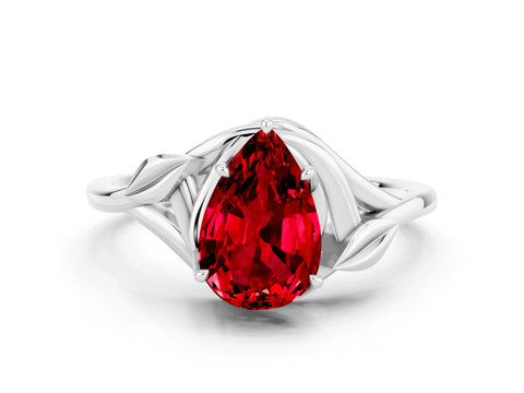 White gold Pear Cut Ruby Solitaire Ring with Twist Band and Four-Prong Setting_12