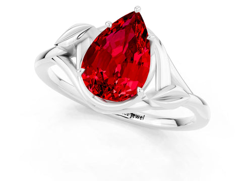 White gold Pear Cut Ruby Solitaire Ring with Twist Band and Four-Prong Setting_13