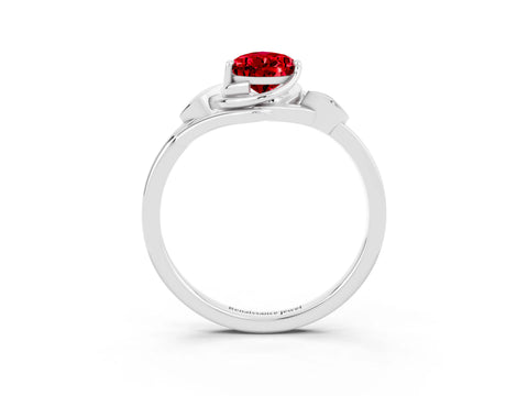 White gold Pear Cut Ruby Solitaire Ring with Twist Band and Four-Prong Setting_15