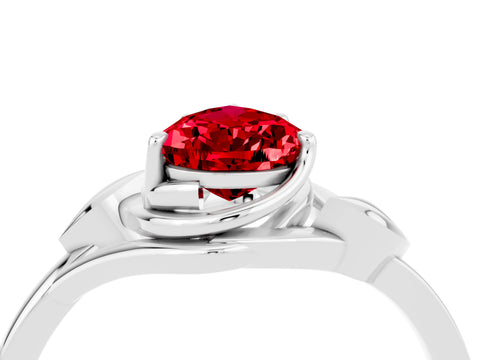 White gold Pear Cut Ruby Solitaire Ring with Twist Band and Four-Prong Setting_16