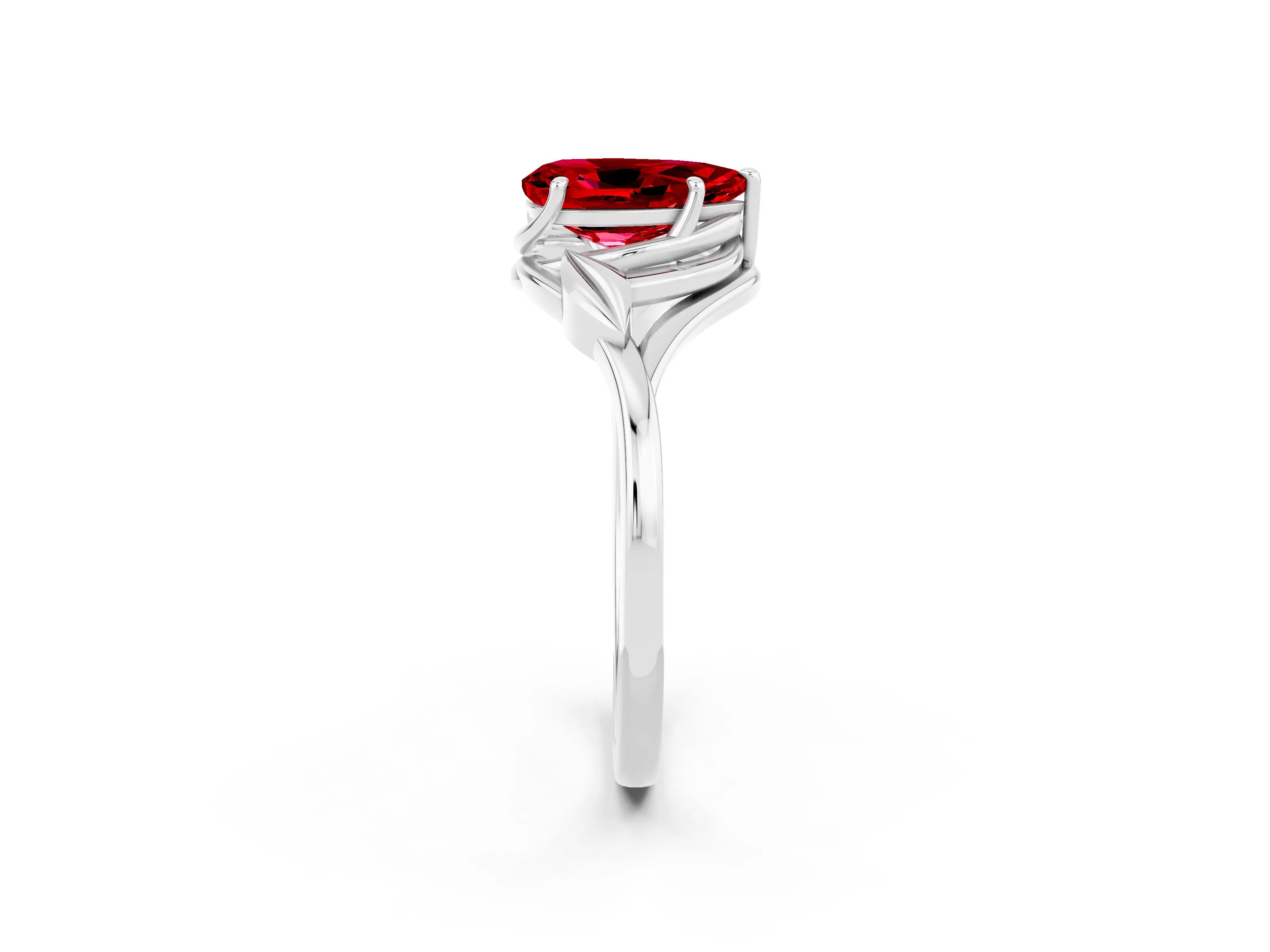 White gold Pear Cut Ruby Solitaire Ring with Twist Band and Four-Prong Setting_38