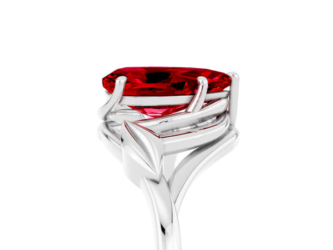 White gold Pear Cut Ruby Solitaire Ring with Twist Band and Four-Prong Setting_41