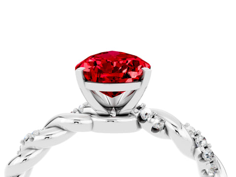 White gold Pear Cut Ruby Solitaire Ring with Twisted Band and Pavé Accents_4