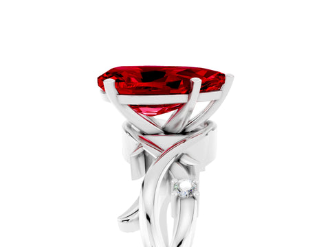 White gold Pear Cut Ruby Solitaire Ring with Twisted Band and Prong Setting_17