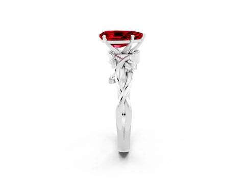White gold Pear Cut Ruby Solitaire Ring with Twisted Band and Prong Setting_2
