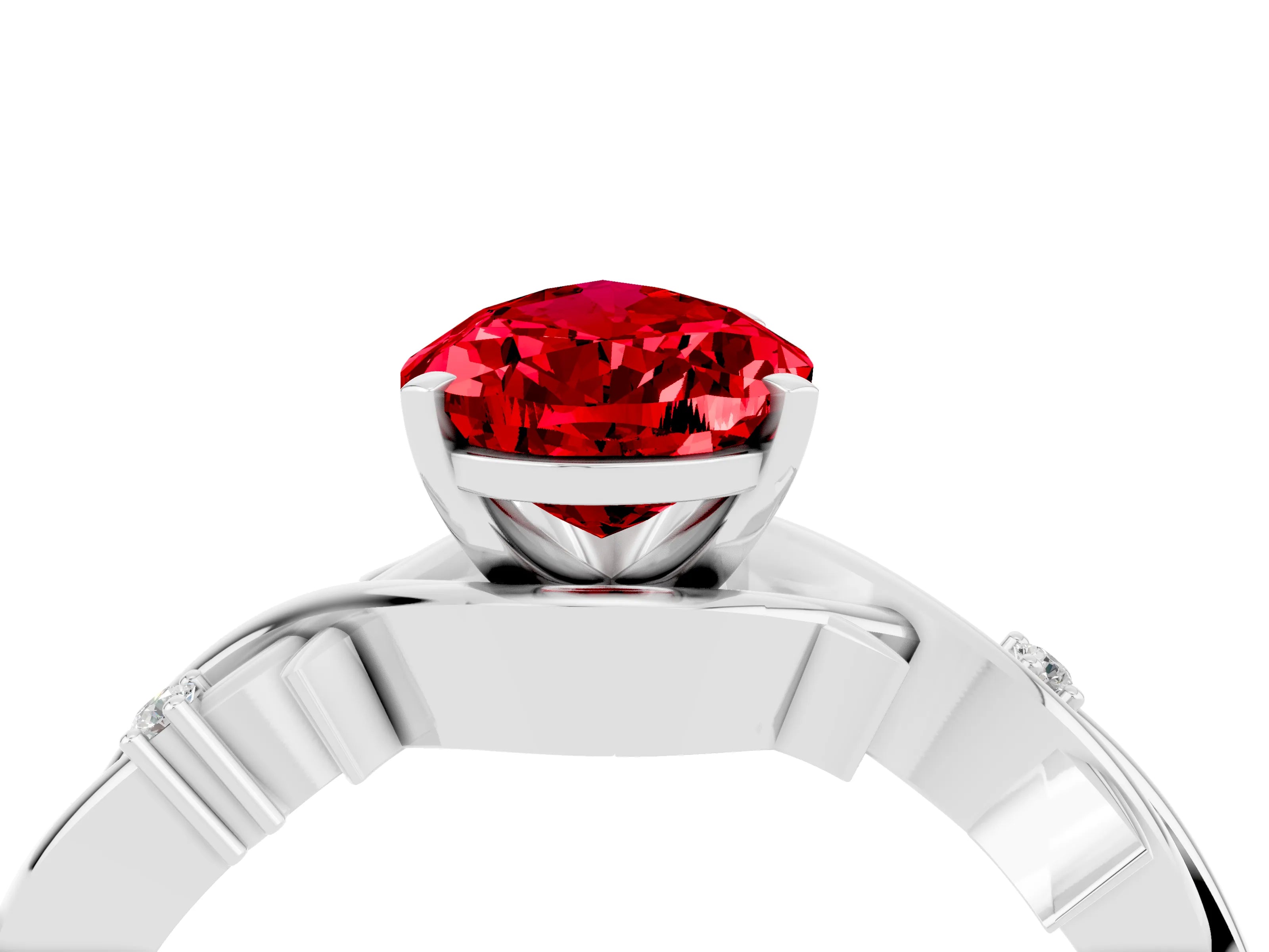 White gold Pear Cut Ruby Solitaire Ring with Twisted Band and Prong Setting_4