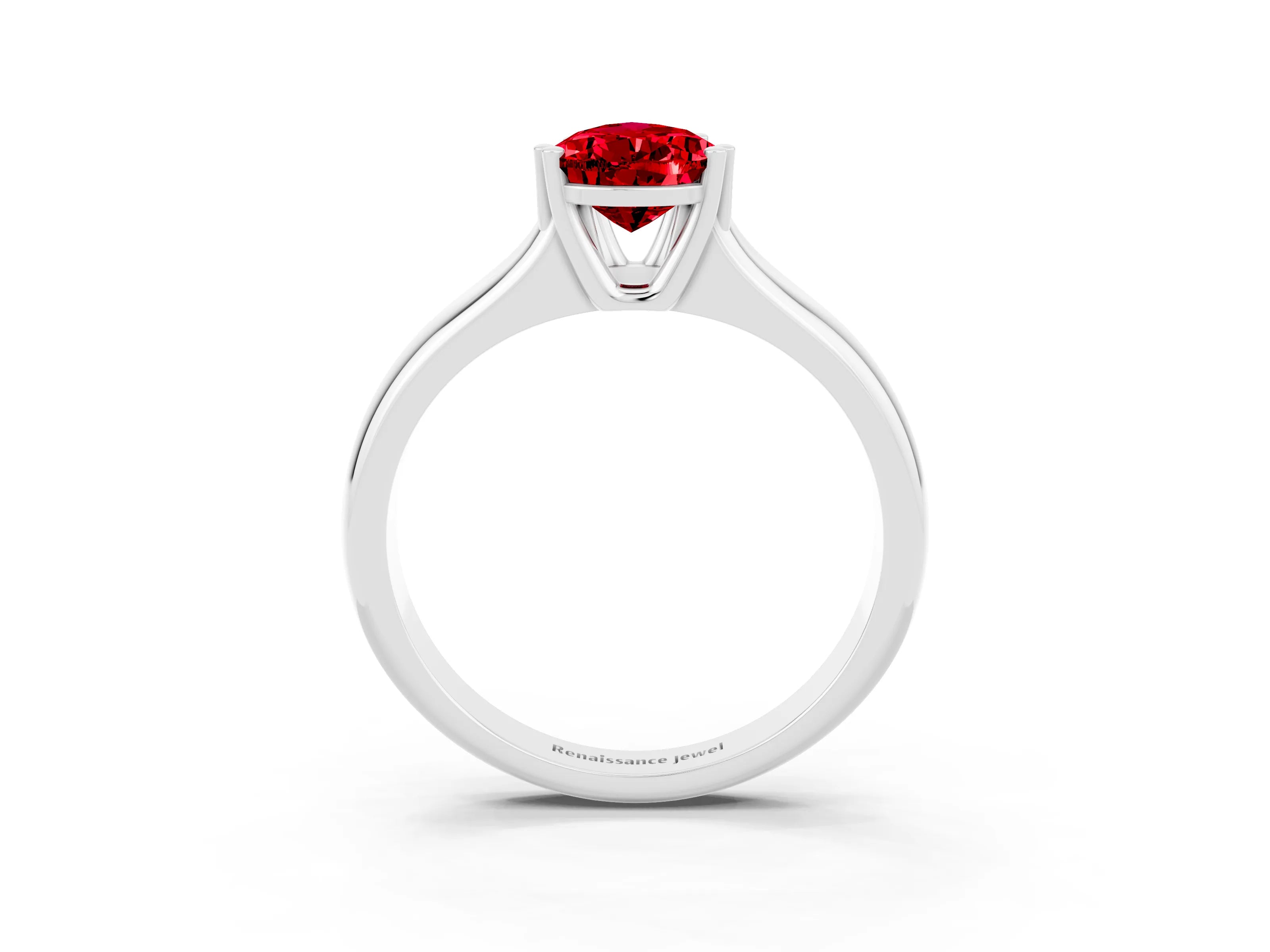 White gold Pear Cut Ruby Solitaire Ring with Wide Band and Prong Setting_3