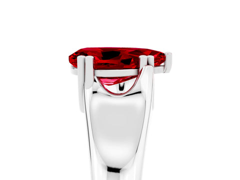 White gold Pear Cut Ruby Solitaire Ring with Wide Band and Prong Setting_5