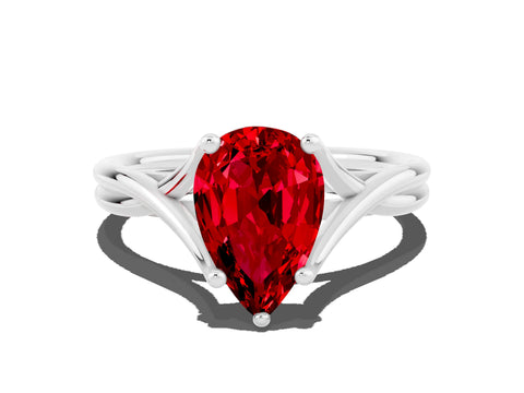 White gold Pear Cut Ruby Solitaire Twist Band Prong Setting Ring_36