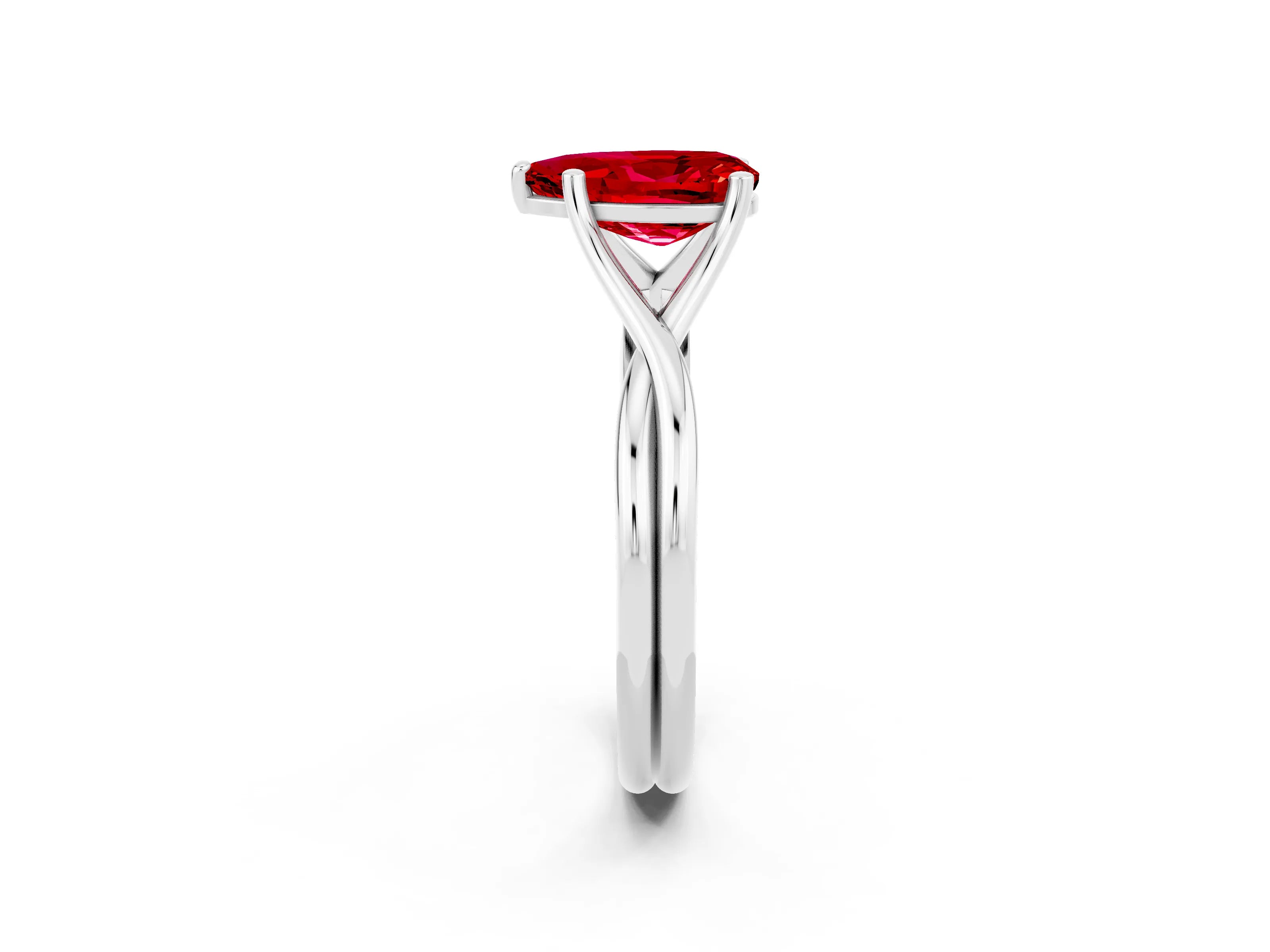 White gold Pear Cut Ruby Solitaire Twist Band Prong Setting Ring_38