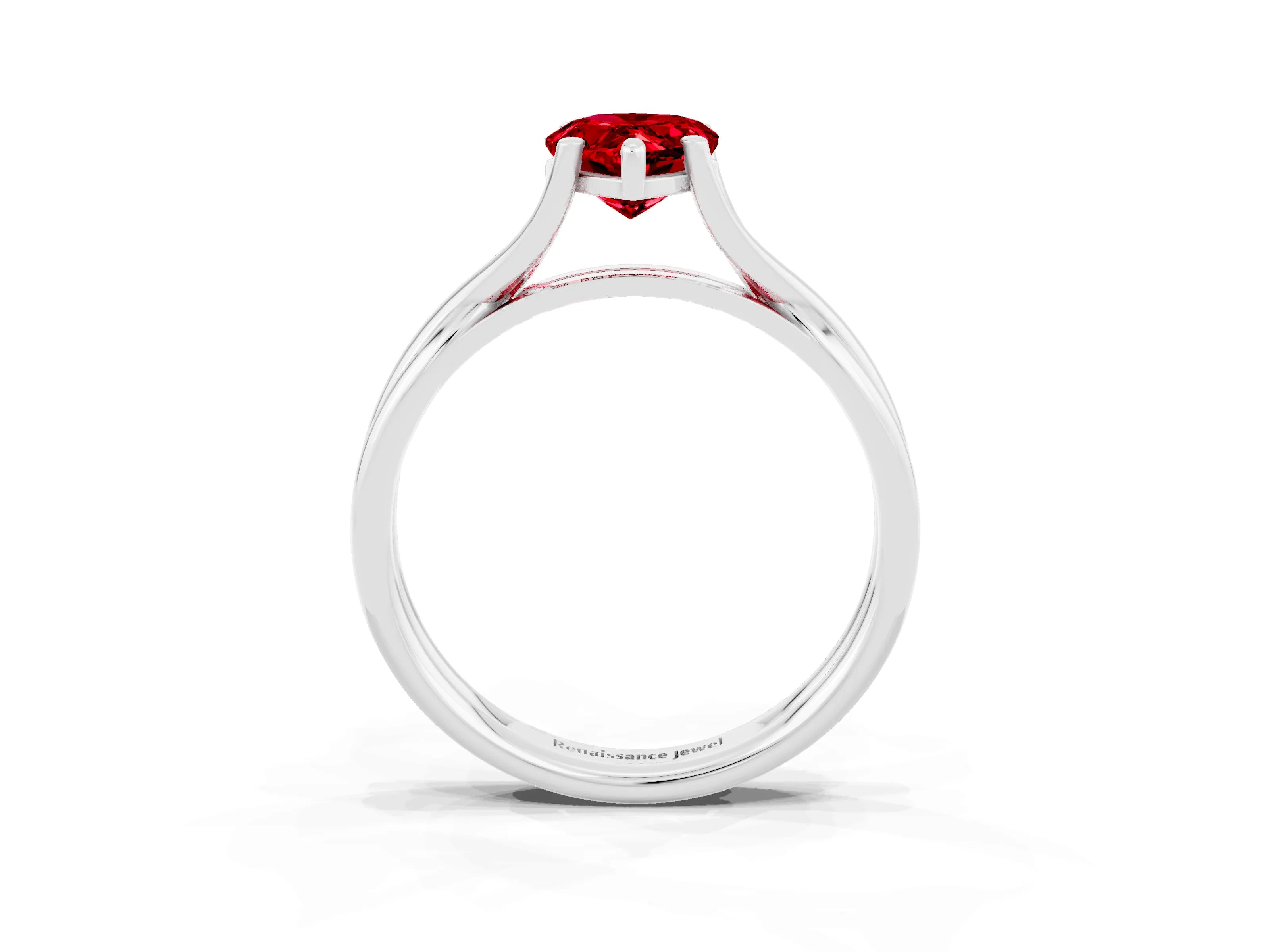 White gold Pear Cut Ruby Solitaire Twist Band Prong Setting Ring_39