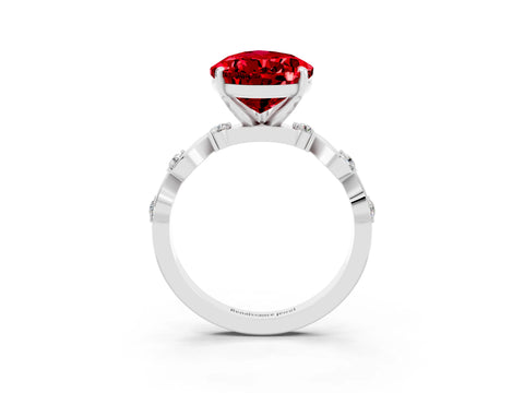 White gold Pear Cut Ruby Solitaire Twisted Band with Round  Accents and Prong Setting_15