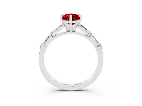White gold Pear Cut Ruby Solitaire with Side Baguettes and Channel Set Band_3