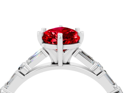 White gold Pear Cut Ruby Solitaire with Side Baguettes and Channel Set Band_4
