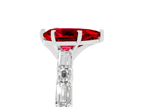White gold Pear Cut Ruby Solitaire with Side Baguettes and Channel Set Band_5