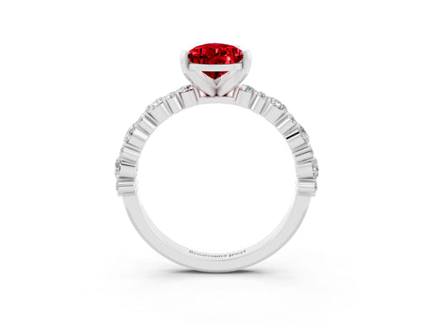 White gold Pear Cut Ruby Solitaire with Side Stones, Pave Band, Four-Prong Setting_27