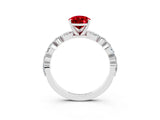 White gold Pear Cut Ruby Solitaire with Side Stones on a Pavé Band and Four-Prong Setting_3