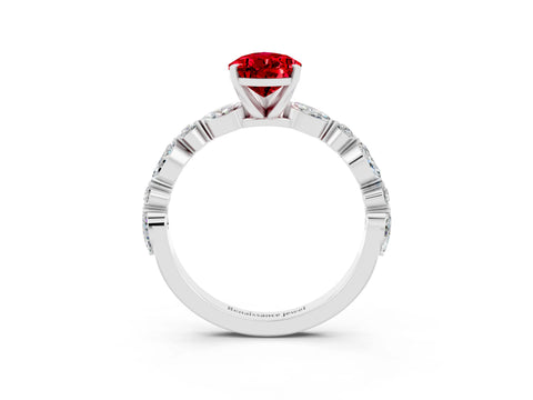 White gold Pear Cut Ruby Solitaire with Side Stones on a Pavé Band and Four-Prong Setting_3