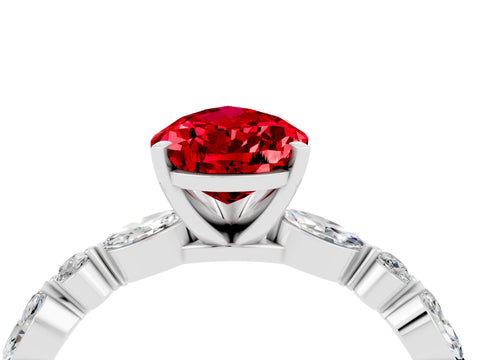 White gold Pear Cut Ruby Solitaire with Side Stones on a Pavé Band and Four-Prong Setting_4