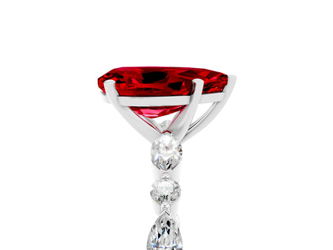 White gold Pear Cut Ruby Solitaire with Side Stones on a Pavé Band and Four-Prong Setting_5