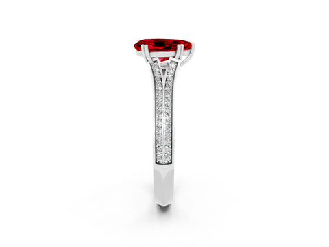 White gold Pear Cut Ruby Split Shank Engagement Ring with Pavé Band_2