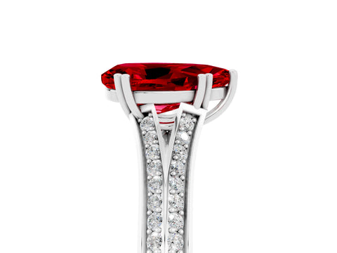 White gold Pear Cut Ruby Split Shank Engagement Ring with Pavé Band_5
