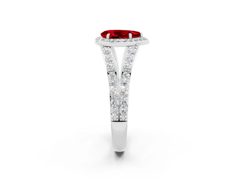 White gold Pear Cut Ruby Split Shank Halo Ring with Four-Prong Setting_14