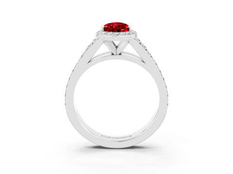 White gold Pear Cut Ruby Split Shank Halo Ring with Four-Prong Setting_15