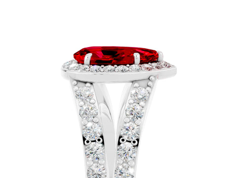 White gold Pear Cut Ruby Split Shank Halo Ring with Four-Prong Setting_17