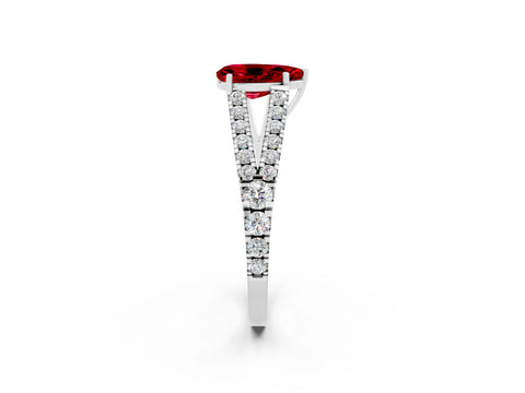 White gold Pear Cut Ruby Split Shank Pavé Engagement Ring with Four-Prong Setting_14