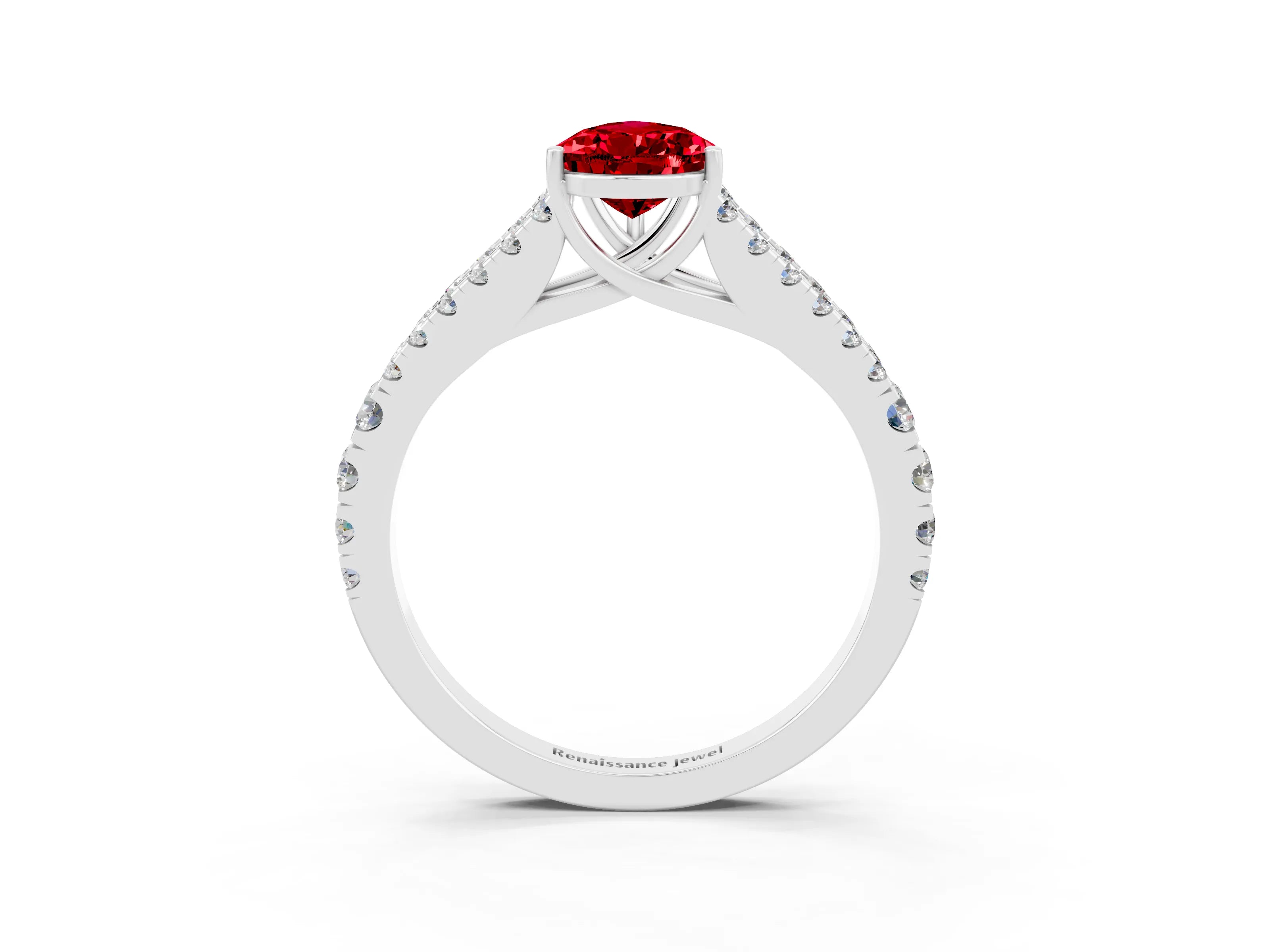 White gold Pear Cut Ruby Split Shank Pavé Engagement Ring with Four-Prong Setting_15