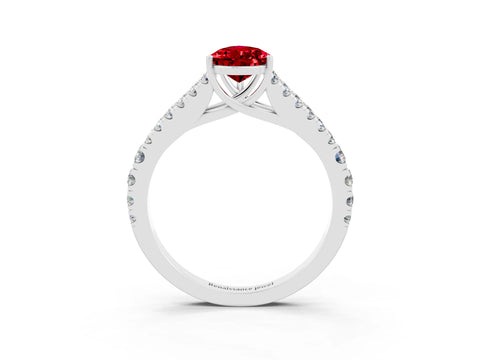 White gold Pear Cut Ruby Split Shank Pavé Engagement Ring with Four-Prong Setting_15
