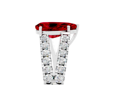 White gold Pear Cut Ruby Split Shank Pavé Engagement Ring with Four-Prong Setting_17