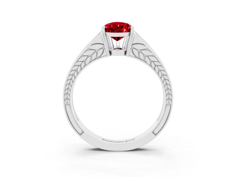 White gold Pear Cut Ruby Split Shank Ring with Pavé Band and Four-Prong Setting_3