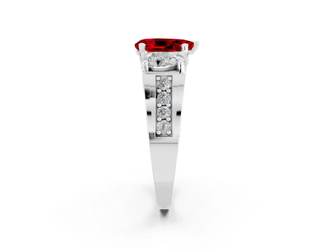 White gold Pear Cut Ruby Three-Stone Ring with Channel Set Band and Four-Prong Setting_2