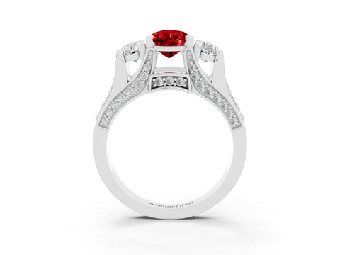 White gold Pear Cut Ruby Three-Stone Ring with Channel Set Band and Four-Prong Setting_3