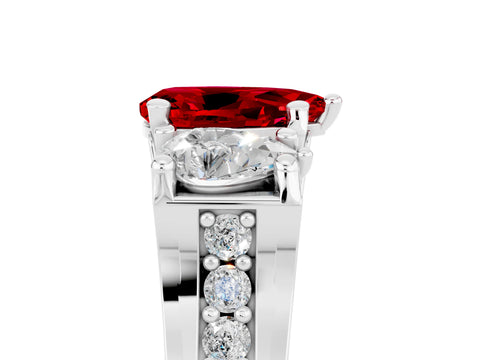 White gold Pear Cut Ruby Three-Stone Ring with Channel Set Band and Four-Prong Setting_5