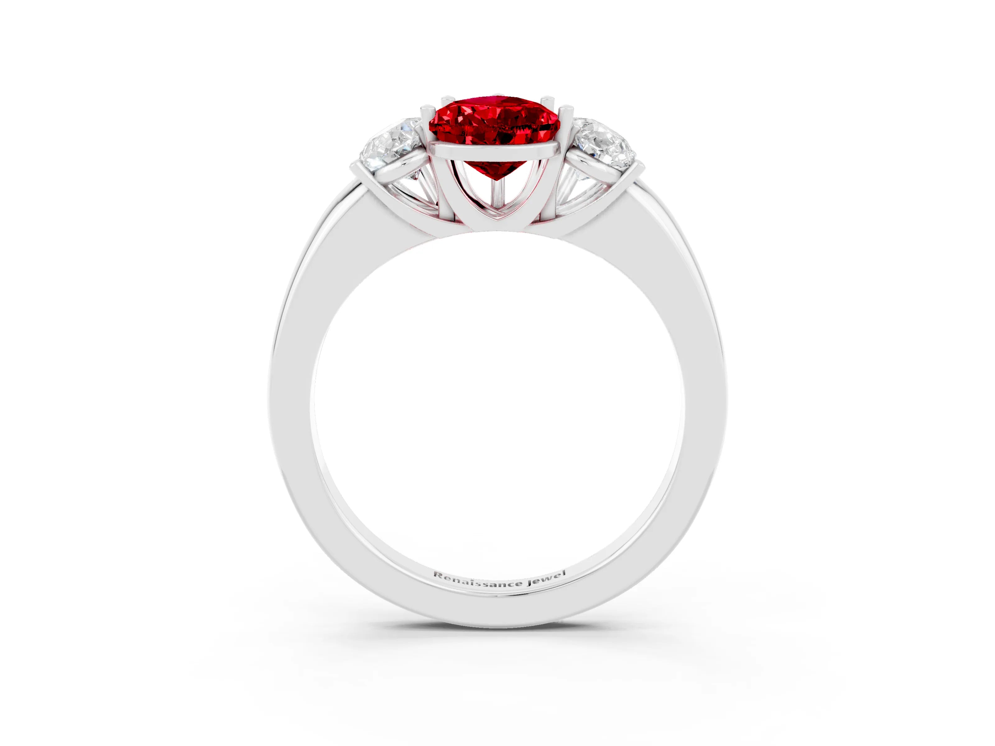 White gold Pear Cut Ruby Three-Stone Ring with Four-Prong Setting and Classic Band_3