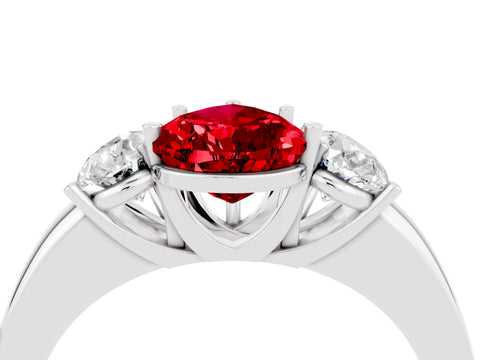White gold Pear Cut Ruby Three-Stone Ring with Four-Prong Setting and Classic Band_4