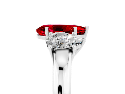 White gold Pear Cut Ruby Three-Stone Ring with Four-Prong Setting and Classic Band_5