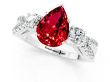 White gold Pear Cut Ruby Three-Stone Ring with Pavé Split Shank and Four-Prong Setting_13