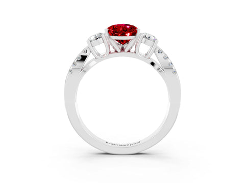 White gold Pear Cut Ruby Three-Stone Ring with Pavé Split Shank and Four-Prong Setting_15