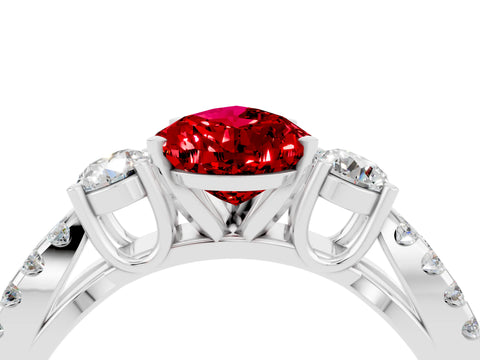 White gold Pear Cut Ruby Three-Stone Ring with Pavé Split Shank and Four-Prong Setting_16