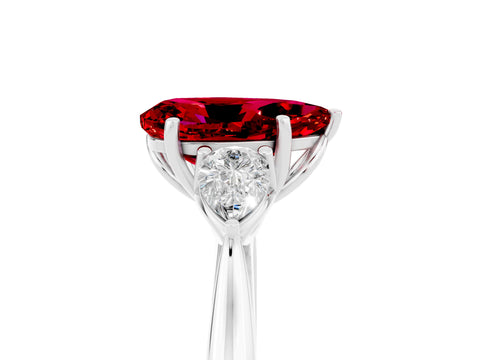 White gold Pear Cut Ruby Three-Stone Ring with Pear Side Stones and Four-Prong Setting_17