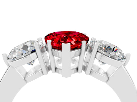 White gold Pear Cut Ruby Three-Stone Ring with Prong Setting and Classic Band_4