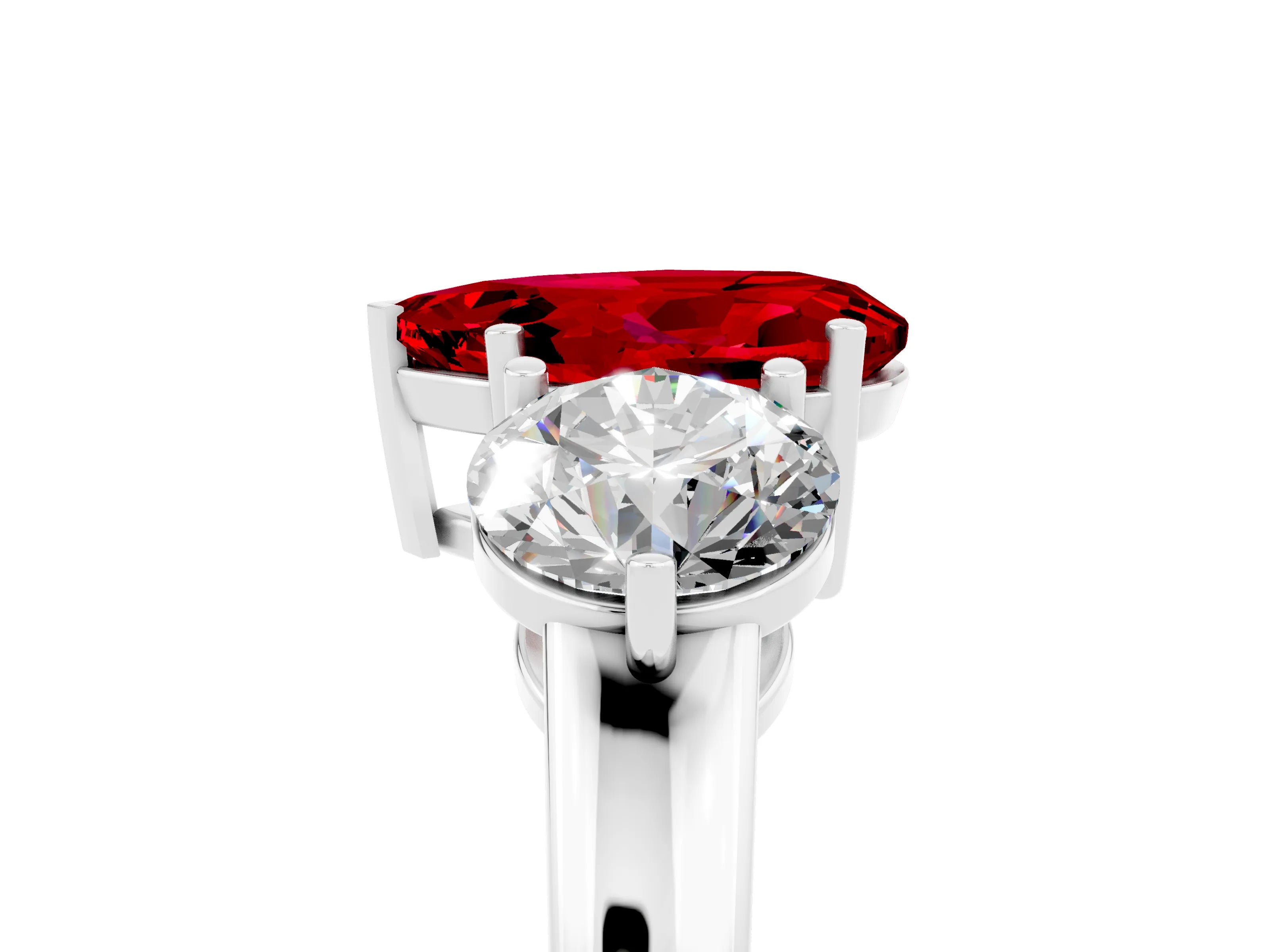 White gold Pear Cut Ruby Three-Stone Ring with Prong Setting and Classic Band_5