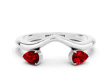 White gold Pear Cut Ruby Two-Stone Open Band Ring with Prong Setting_6
