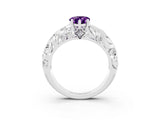 White gold Pear Cut Solitaire Amethyst Leaf-Inspired Vine Band Ring with Prong Setting_3