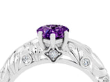 White gold Pear Cut Solitaire Amethyst Leaf-Inspired Vine Band Ring with Prong Setting_4