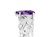 White gold Pear Cut Solitaire Amethyst Leaf-Inspired Vine Band Ring with Prong Setting_5